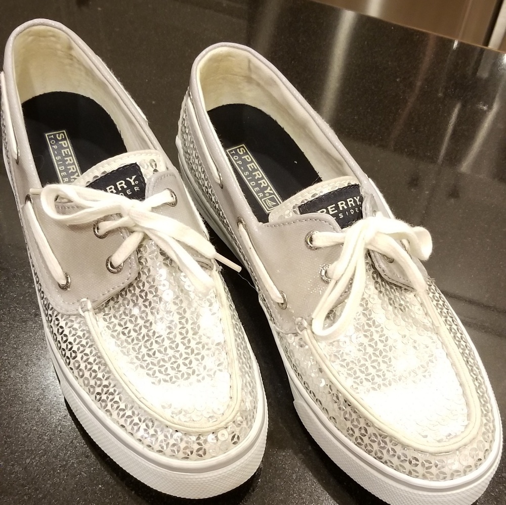 Sperry Silver Sequins  Bahama Flats 9m